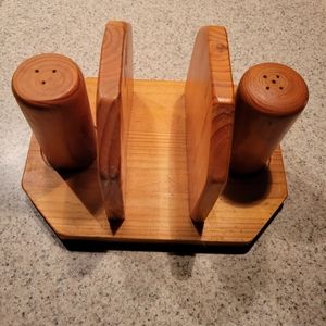 Napkin holder with matching salt and pepper shakers